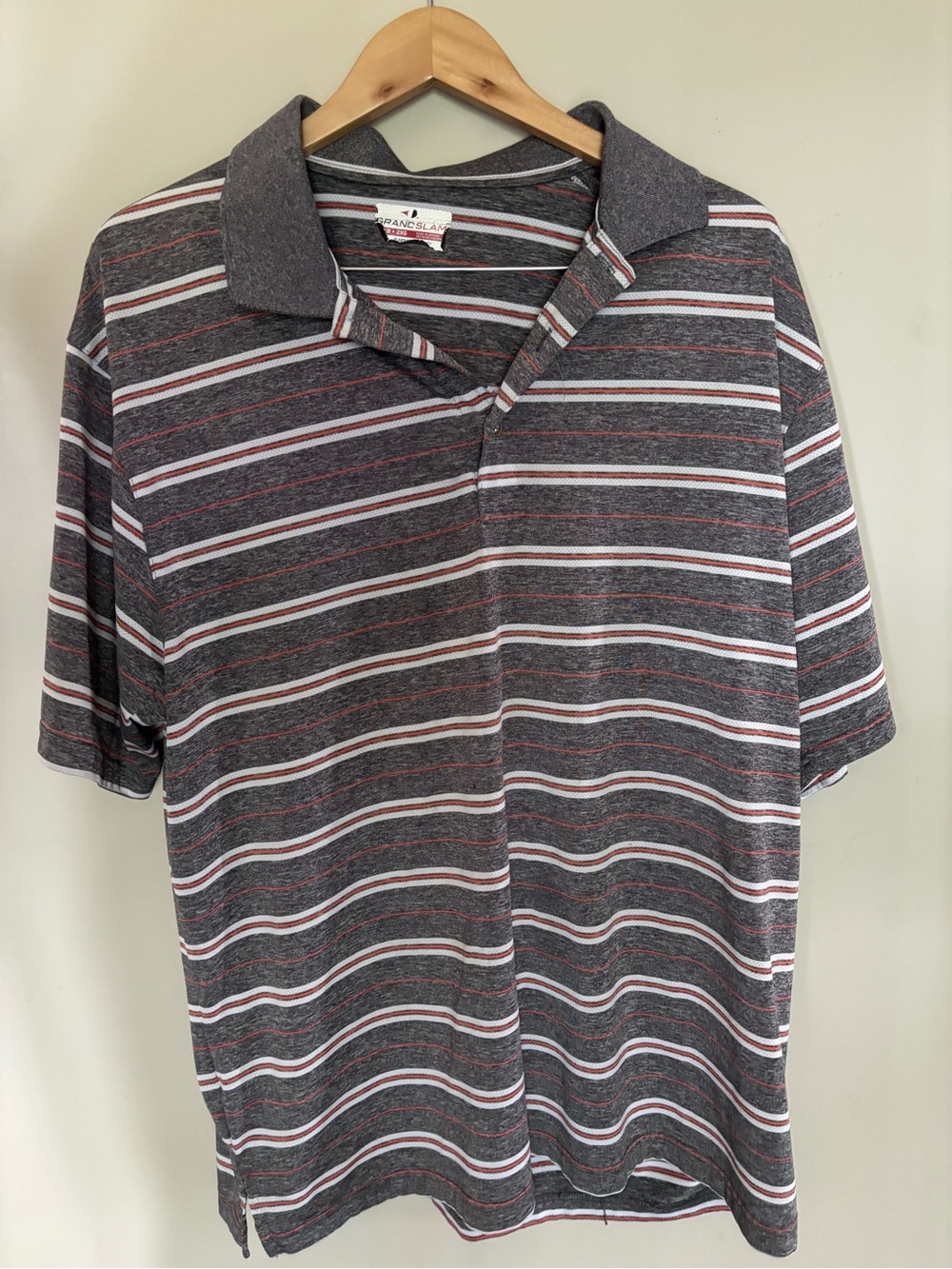 Gran Slam Men's Charcoal Gray Polo with White and Red Stripes